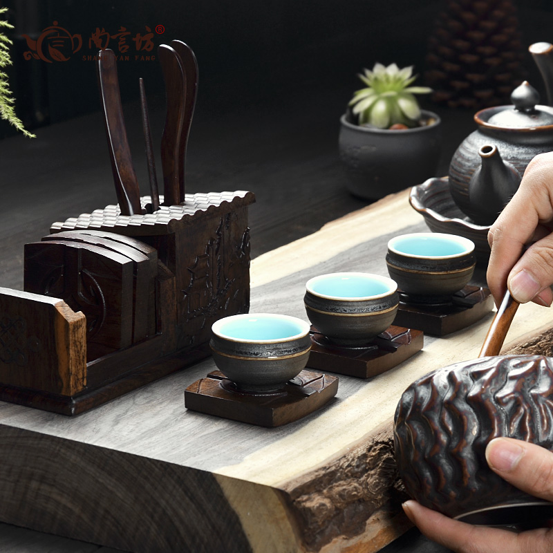 
                                                                                尚言坊功夫茶具套装配件茶道配件黑檀木茶盘鸡翅木长杯垫组合茶道六君子(大) 鸡翅木长杯垫茶道组                