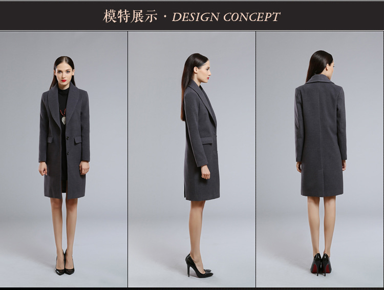 卡斯丹尼 2015秋冬新款韩版简约长款毛呢大衣女 咖啡色 M