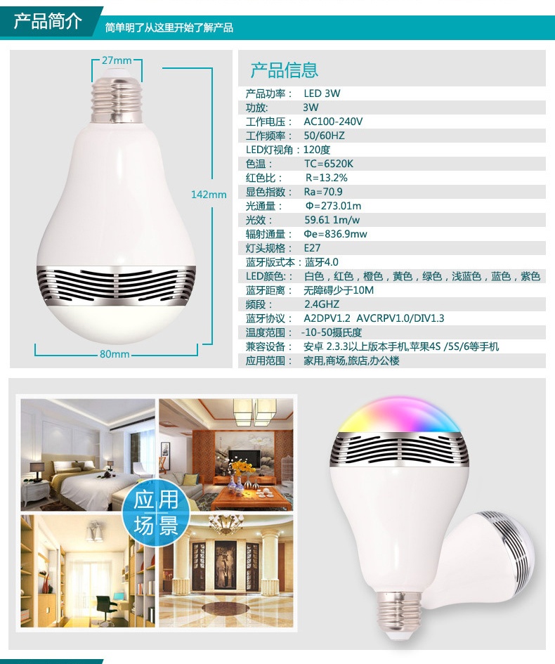舒美康 炫彩蓝牙音响 音乐灯泡 创意时尚音响灯 时尚设计 创意家居 白色