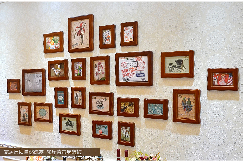梓晨 轻奢风 实木照片墙 相框墙 客厅大墙面相片墙 创意组合相框 胡桃