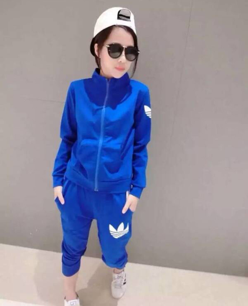 贝妮鹿2015秋装新款三叶草套装秋冬卫衣纯棉修身休闲运动服 蓝色 M