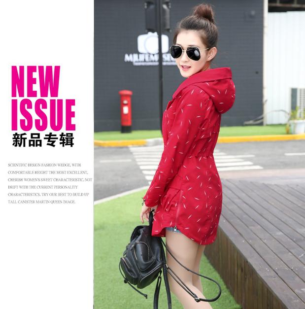 女人镜 2015新款修身女式风衣外套春秋韩版气质连帽中长款#N530 藏青色 XL