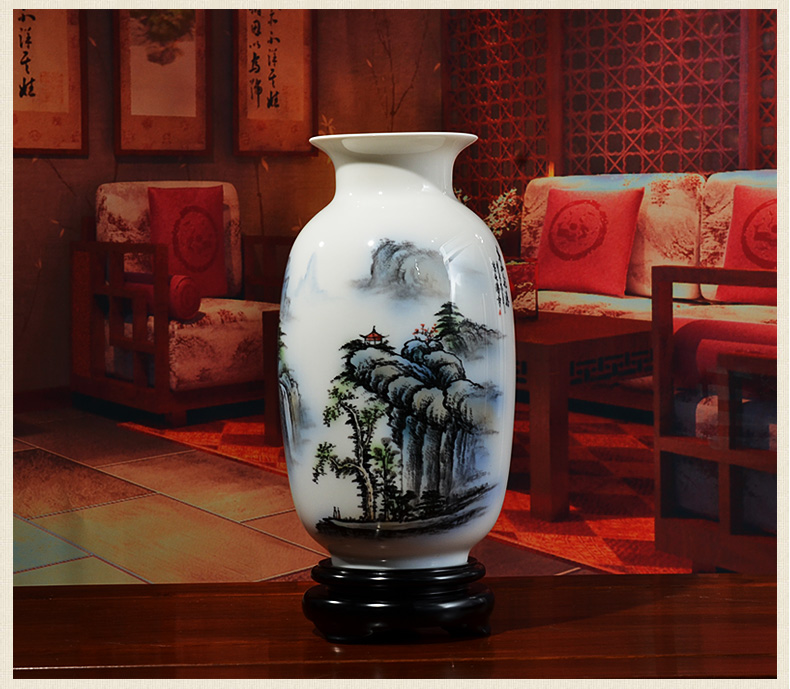 
                                        东方泥土 陶瓷手绘花瓶摆件 客厅博古架装饰品/青山龙瀑D59-16                