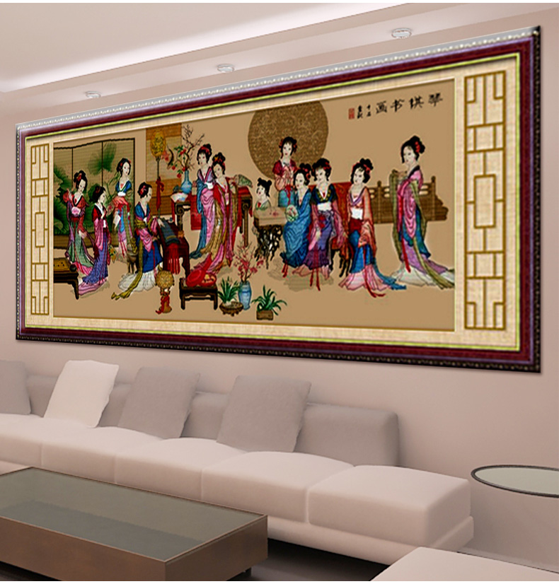 蒙娜丽莎十字绣金陵十二金钗十字绣画精准印花十字绣琴棋书画新款客厅人物画 YZ513棉线古董布精准印花