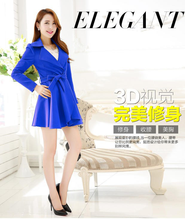轻奢时尚品牌女装 诺威珂2015秋冬新款显瘦韩版收腰长袖潮风衣系带OL气质外套 红色 L