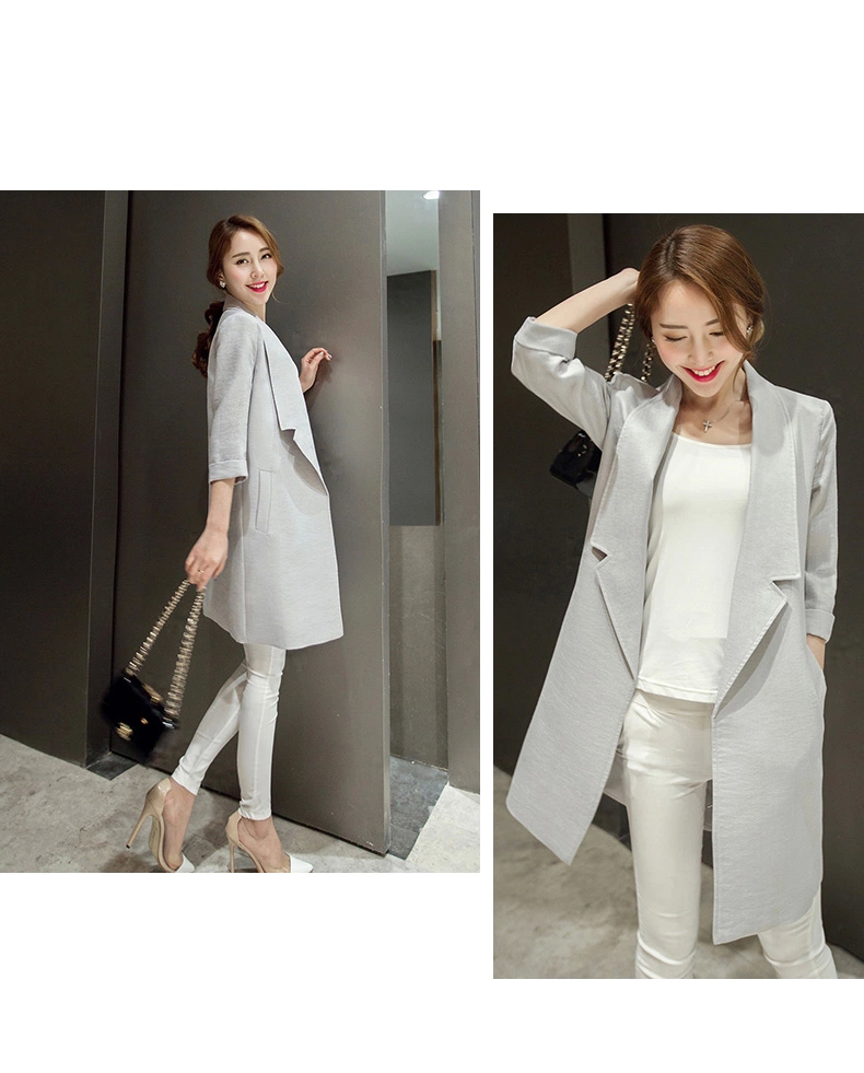 靓昕阁 2015秋季新品 韩版修身七分袖中长款休闲西服棉麻薄外套 9223 白色 L