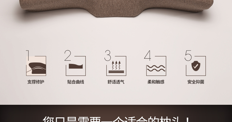 
                                        365SLEEP蝶形护颈枕 慢回弹记忆枕芯 舒适分区 保护颈椎枕头 亚麻色颈椎枕头L号                