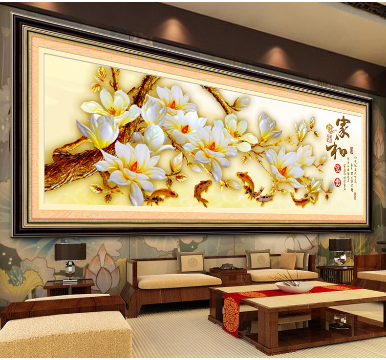 
                                        欧伦皇室方钻石十字绣钻石绣贴钻画玉兰花钻石画家和富贵新款客厅圆钻满钻水钻画5D砖石画点钻 QT6374家和富贵 尺寸长约138cm宽约51cm                