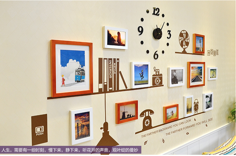 梦雅莉 实木照片墙组合 墙贴相片墙 相框墙创意 客厅相片框 HD-1668 黑白原胡送萌动画芯