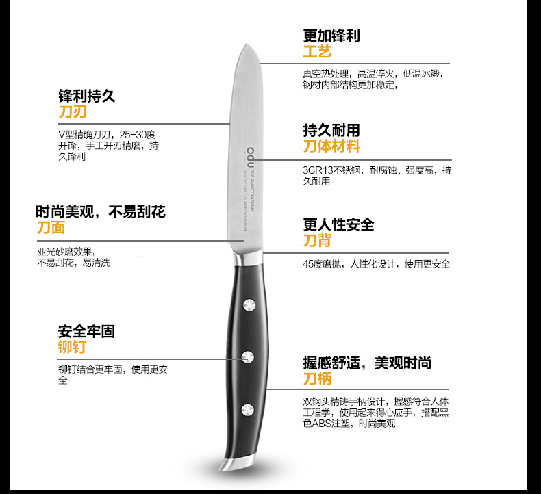 OOU出品不锈钢菜刀砍刀面包刀套装 德国工艺刀具套装 厨房刀具六件套带刀座UC3901