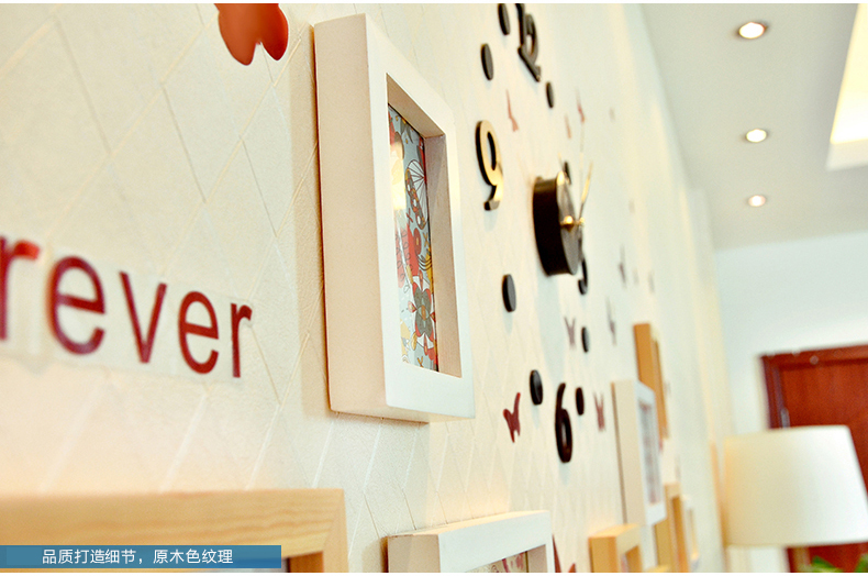
                                        古笛 实木挂墙相框 创意钟表墙贴画框组合 相片墙99HD-11 黑白原胡4色灵动                