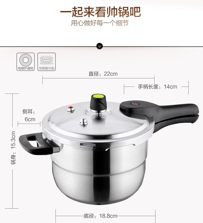 爱仕达ASD高压锅电磁炉煤气灶不锈钢压力锅D1822 22cm