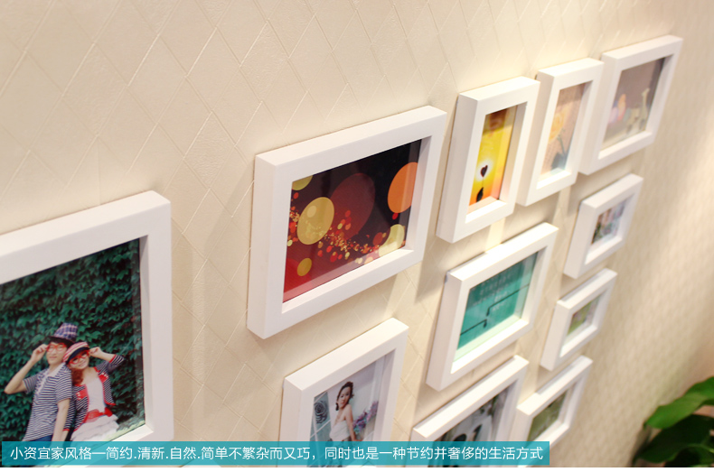 
                                        古笛 进口实木照片墙 时尚家居饰品 相片墙相框墙 创意组合HD-771 菱形黑白原胡                