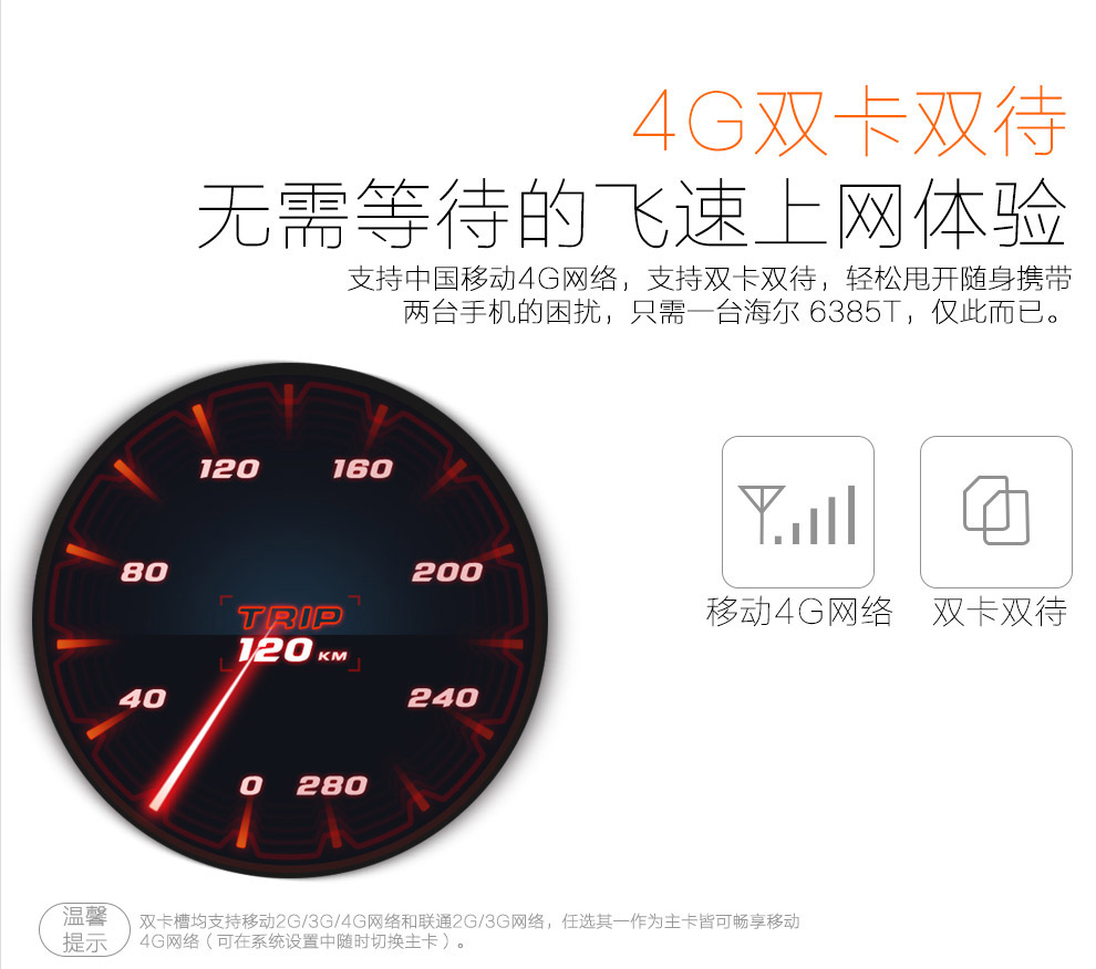 海尔 (Haier) HL-6385T 移动4G 智能手机 白色