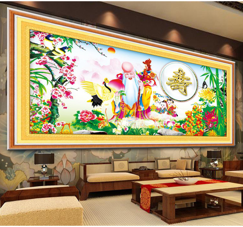 A KS十字绣鹤寿延年十字绣大幅寿图寿字新款客厅大画人物系列100精准印花立体绣 AKS货号V8043绣鲤鱼葫芦和桃子 长1.15米*宽0.9米