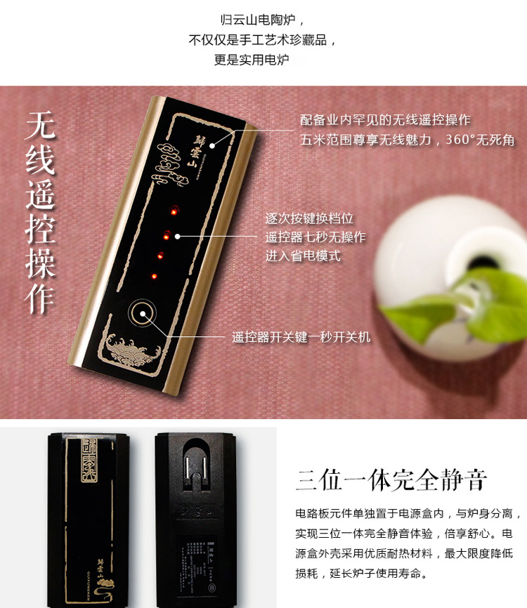 
                                        淳意 茶炉铁壶专用电陶炉 台湾老岩泥迷你静音煮茶烧水炉 无线遥控模式 功夫茶具配件 心路 静逸版                