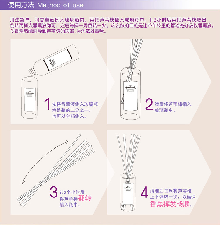 
                                        美国Hallmark薰衣草香薰精油 室内香薰含玻璃瓶覆盖异味无火熏香藤条香薰精油套装礼盒 300ML                