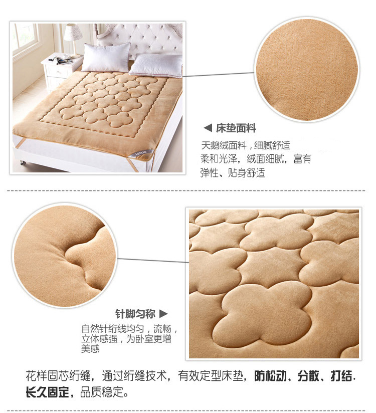 
                                        绚典家纺 天鹅绒储热床垫床褥 柔软保暖榻榻米垫 单双人床护垫 玉色 180cm*200cm                