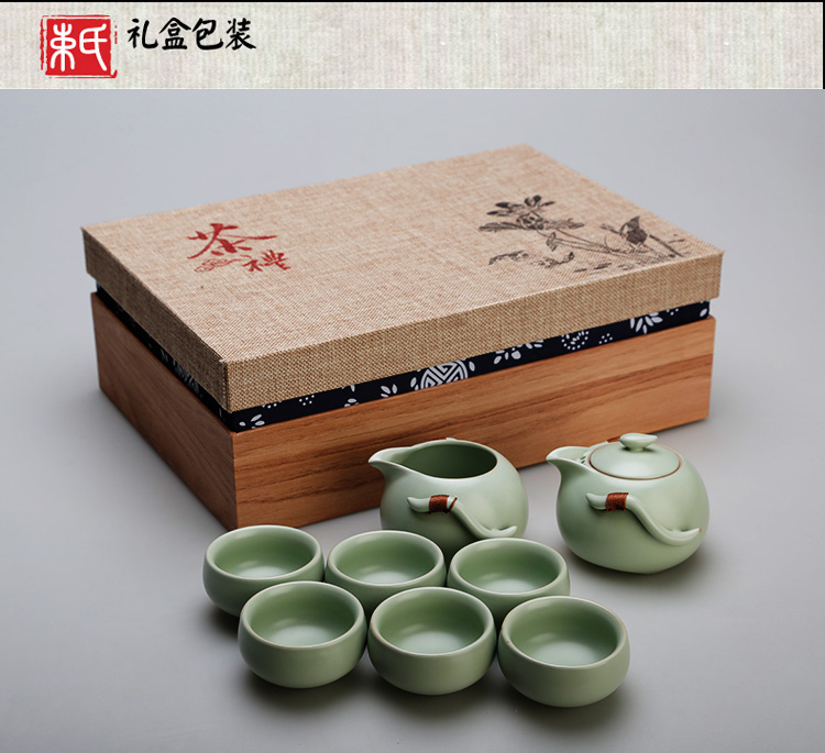 
                                        束氏 汝窑茶具套装 功夫茶具套装茶盘茶海茶具杯 茶具套装功夫茶 整套茶具 组合六 8头汝窑天青祥云黑檀大套组002783                
