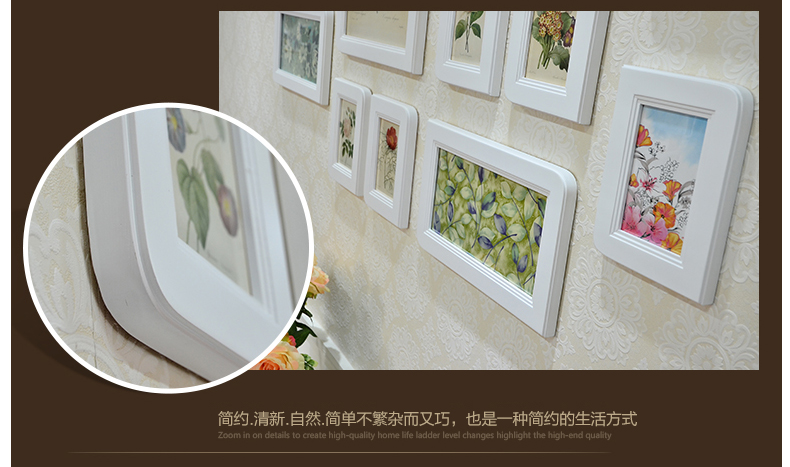 梓晨 轻奢实木卧室照片墙 欧式 浪漫婚纱照 相框墙 创意画框组合 白色