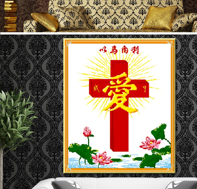 A KS钻石十字绣满钻5D钻石画钻石绣十字架贴钻画耶稣以马内利钻石秀钻粘画圆钻方钻新款客厅 AKS货号Z095(MK1202) 长0.52米*宽0.61米