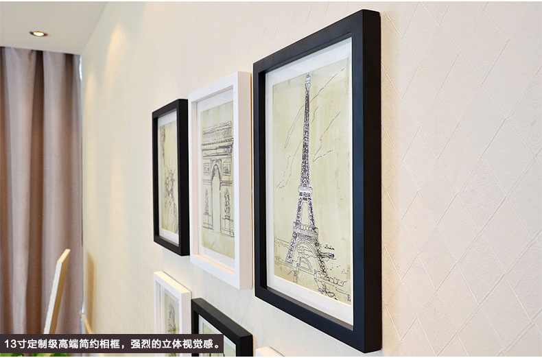 
                                        梓晨 实木照片墙 相框 实木 客厅宜家墙面装饰画相片墙 相框创意组合HD-136 黑色                