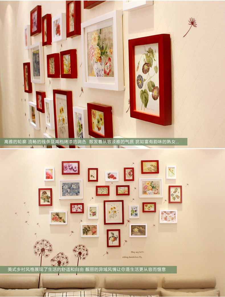 梦雅莉 实木照片墙 反向定制 客厅卧室餐厅百搭组合创意 相片框1193 矩形白色思念混搭+送3模板