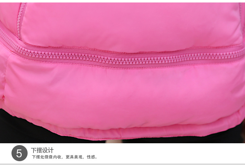米莉伊芙2015冬装新款女装修身短款连帽棉背心棉马甲女配真毛领 蓝色 L