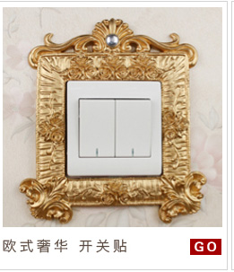 
                                        如果Roogo欧式宫廷花卉双开开关贴手工立体浮雕描金彩色环保树脂书房插座套墙贴装饰贴 欧式开关贴-双开 钟情1                