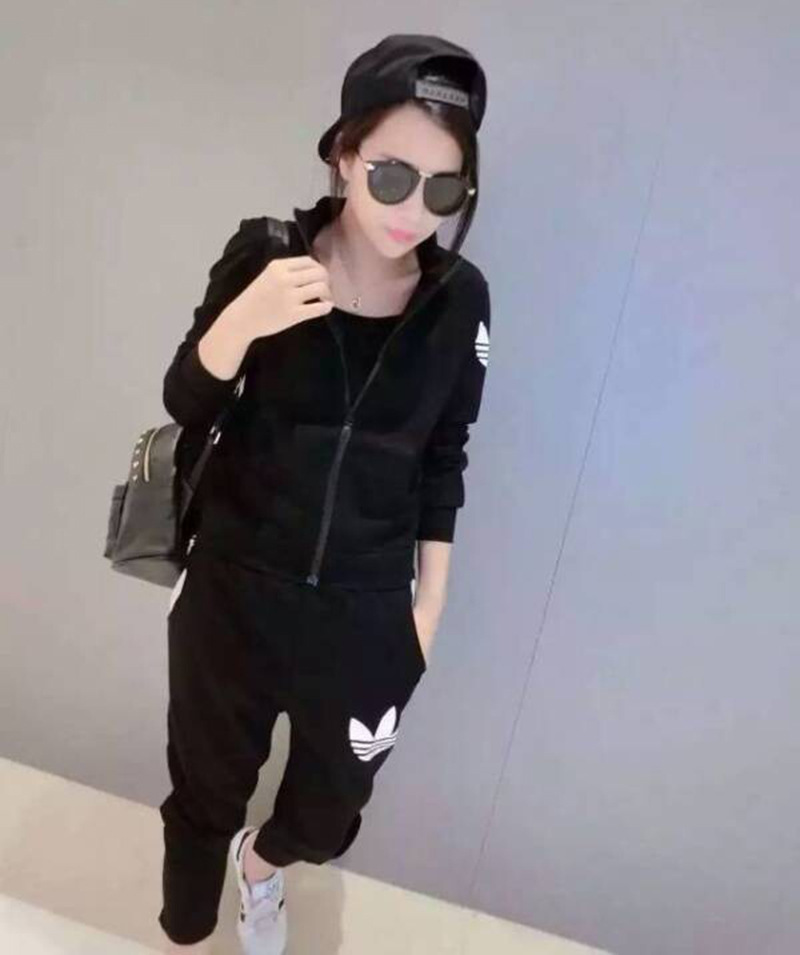 贝妮鹿2015秋装新款三叶草套装秋冬卫衣纯棉修身休闲运动服 蓝色 M