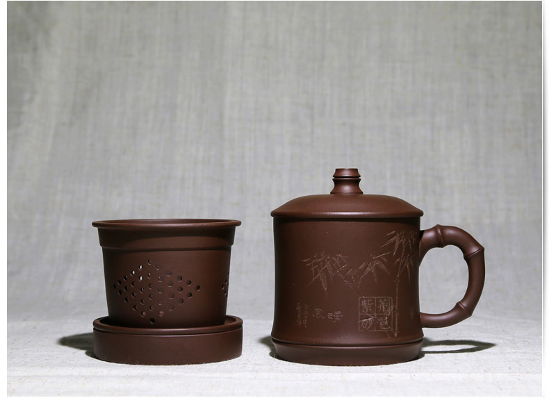 
                                        荆邑紫砂杯子茶杯大号水杯全手工男女功夫茶具茶杯套装紫砂茶壶宜兴礼品泡茶 清风竹叶                