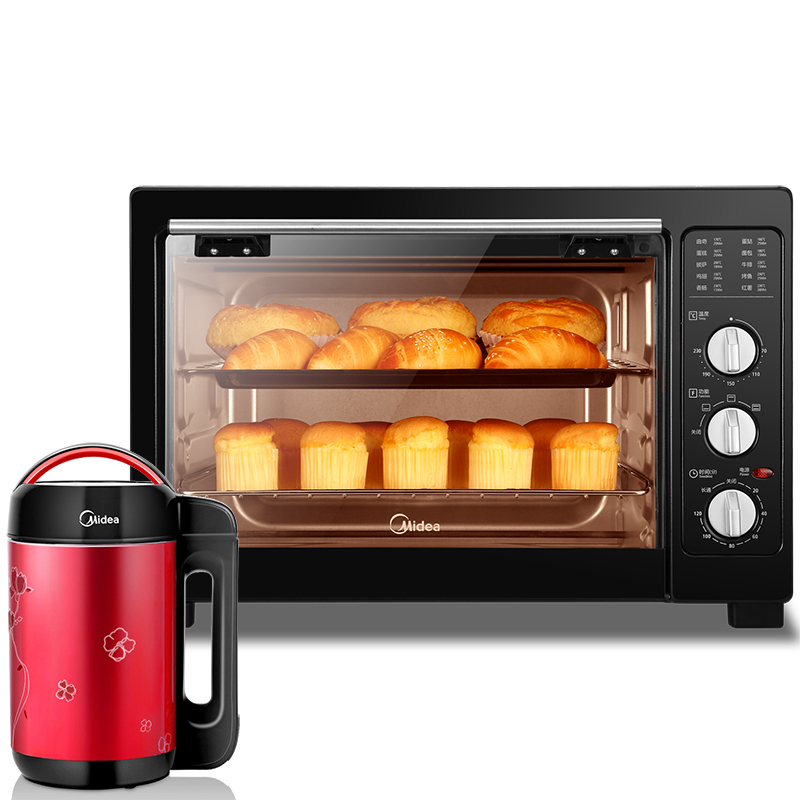 美的（Midea）MG38CB-AA 38L 电烤箱+DE12G13 多功能全钢无网豆浆机 套装