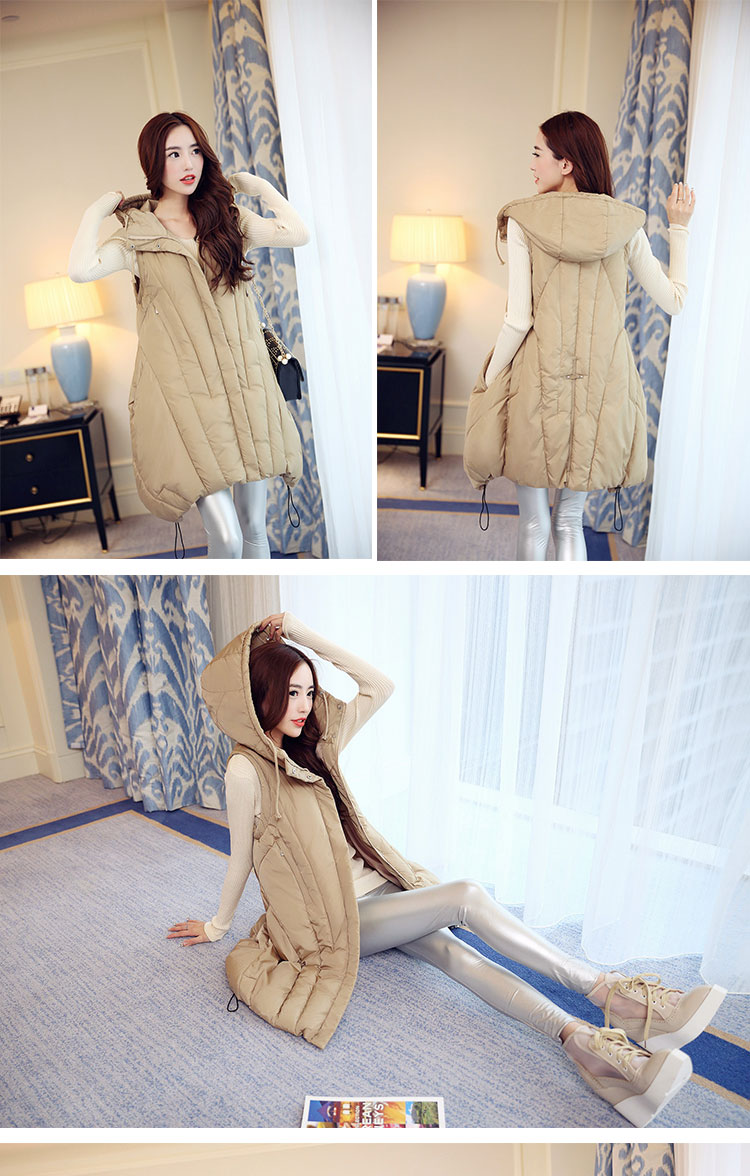 衣品辰（Epcen）2015秋冬新品女装加厚连帽长款马甲棉服外套XJM9090 黑色 L