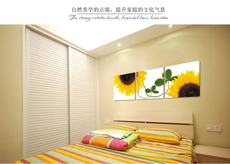孖堡家居无框画油画 走廊现代简约装饰画 客厅卧室沙发背景挂画壁画墙画 无框画三联画 向日葵 70cm*70cm*3副