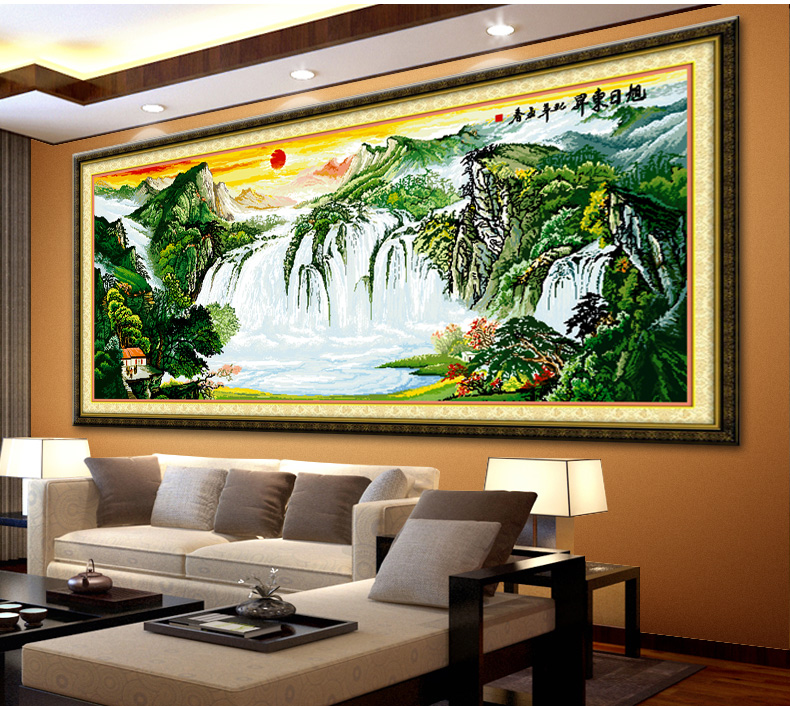 A KS十字绣旭日东升2米全景大幅新款客厅风景系列100精准印花山水大画满绣刺绣 W968旭日东升全景图 长1.90米宽0.80米