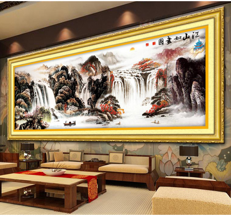 
                                        鸿胤皇室蒙娜丽莎十字绣新款财源滚滚江山如画十字绣风景大幅客厅山水系列十字绣 YA439 长1.45米*宽0.57米                