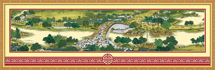 
                                        悠趣 精准印花布十字绣套件 大幅客厅风景装饰画 清明上河图 全景图580x65CM 生态棉线 中格3股绣                