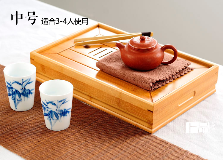 
                                        茗匠 小箱式储水茶盘 竹制茶盘  实木茶台茶海 功夫茶具 大中小号 大号40X28                