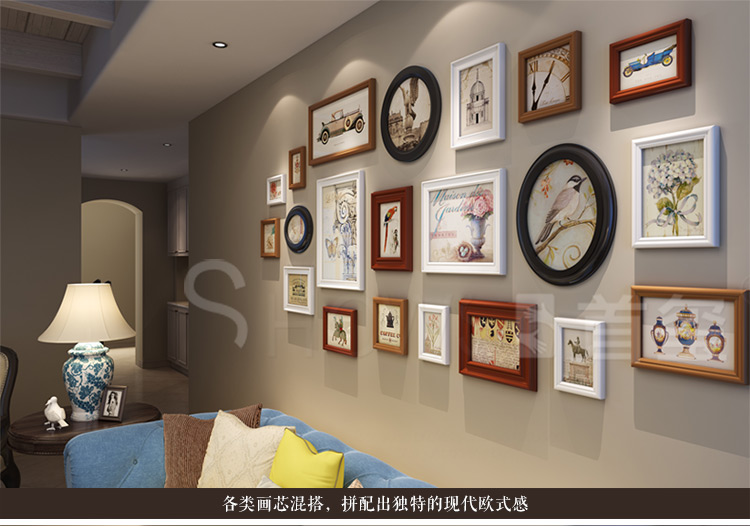 
                                        首玺 简欧客厅照片墙挂墙餐厅相框墙组合地中海卧室相片墙欧式W21 北欧经典-21框                