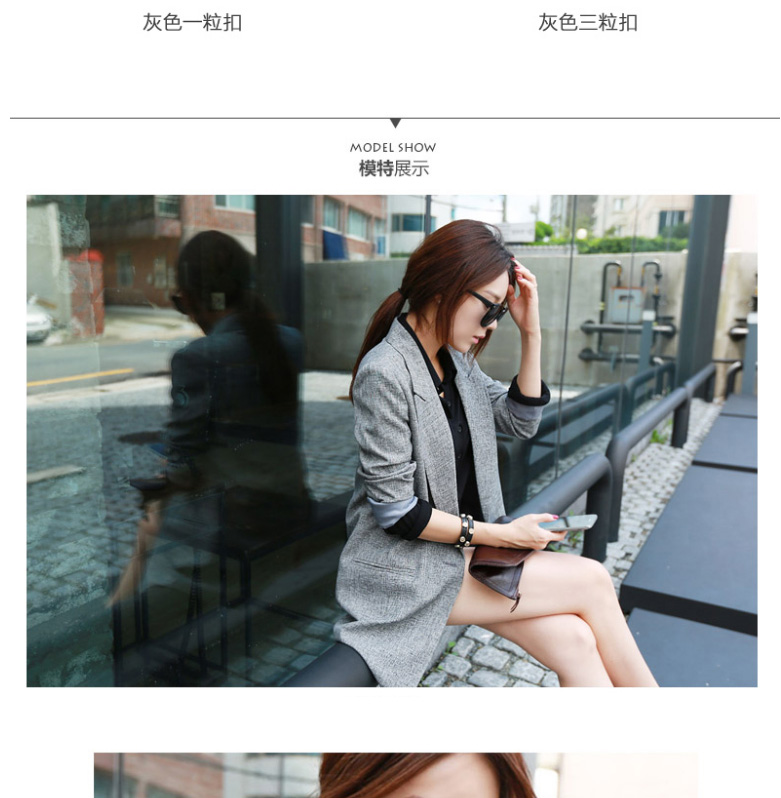 珑允2015秋装新款小西服休闲外套韩版中长款修身显瘦薄西装女 灰色 XL