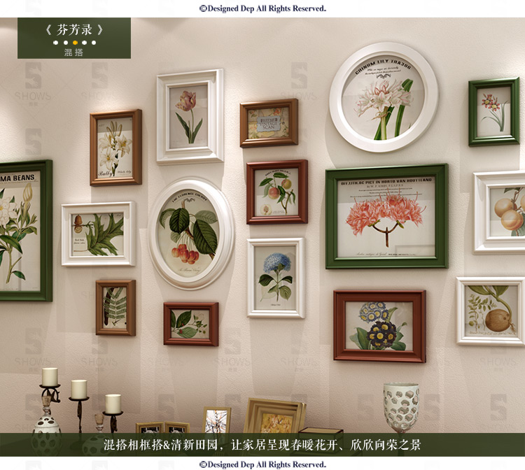
                                        首玺 简欧餐厅照片墙地中海挂墙相框墙欧式小客厅创意相片墙W16 情迷地中海-蓝白框 整体尺寸170cmX78cm                