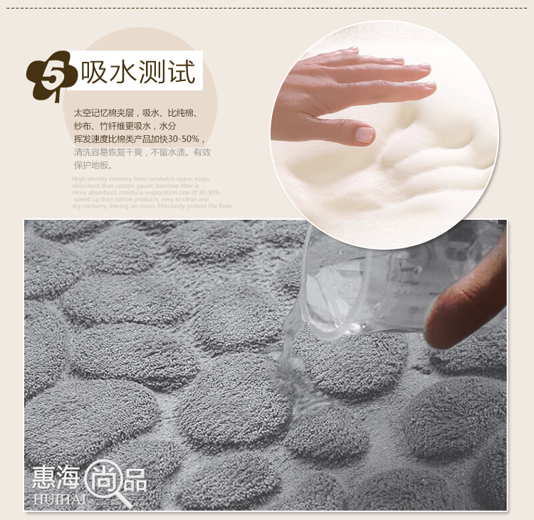 大达 纯色慢回弹地垫浴室进门吸水防滑门垫脚垫 WX003石纹灰色 40*60