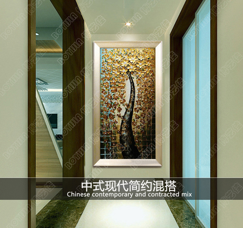 博艺佳【黄金发财树】家居装饰画手绘油画 欧式花卉油画 高端有框画门厅餐厅走廊装 第一幅 40*80cm