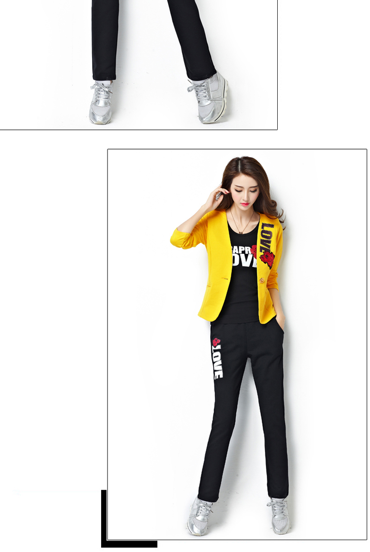 歌妮萱2015秋装新款时尚休闲印花长袖三件套 西服外套女 白色 XXXL