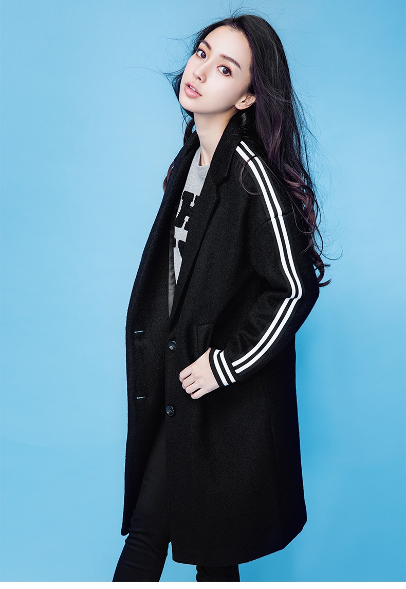 陌曦2015秋冬新款韩版中长黑色休闲毛呢大衣外套女 黑色薄款 XL