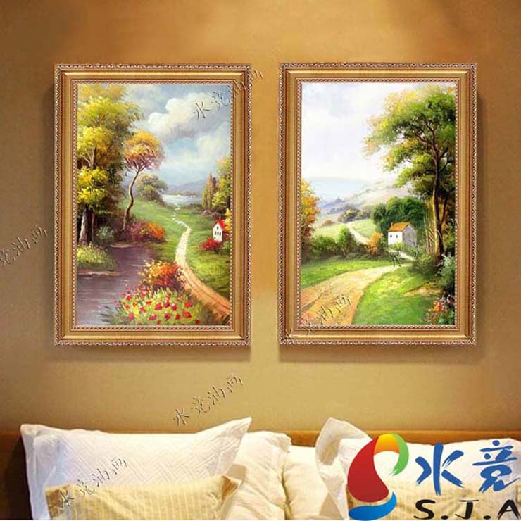 
                                        水竞客厅油画手绘玄关装饰画竖版挂画现代简欧式风景壁画组合画 三幅一套 60*80                
