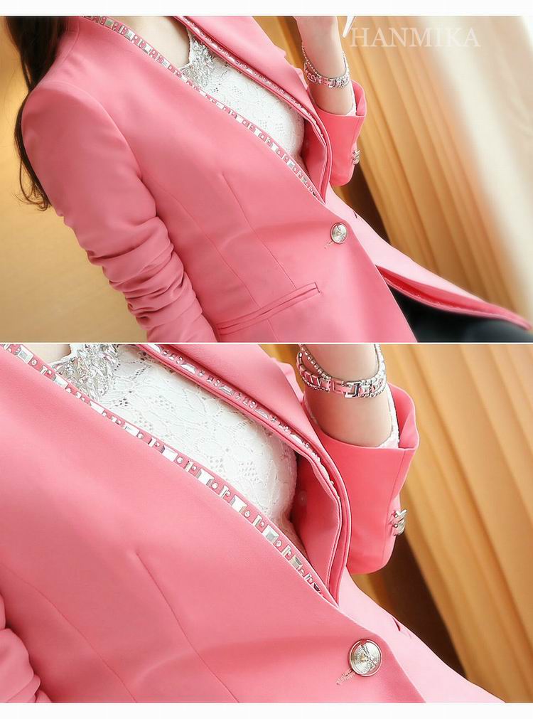 欧诗罗兰2014秋装女装新款OL气质小西装休闲韩版修身女士外套8853# 粉色 XL适合110-120