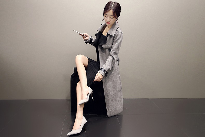 佳衣名品 2015韩版女士气质中长款修身显瘦薄鹿皮绒风衣女外套潮 F6565 红 L