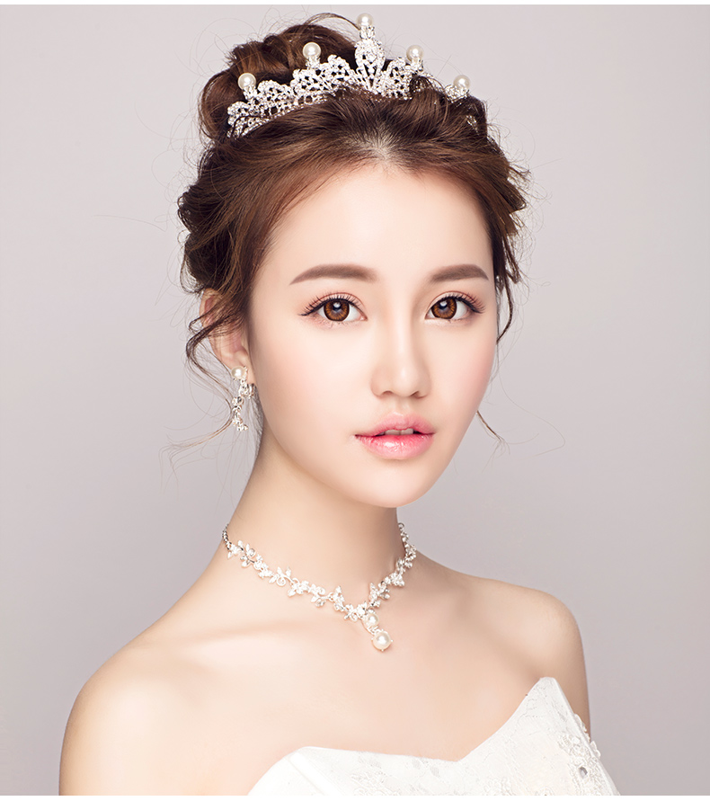 oloey 新娘头饰三件套装韩式结婚盘发饰品婚纱配饰皇冠项链发饰 皇冠
