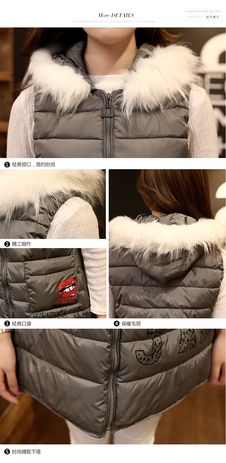 歌萨娅（GESAYA）2015冬装新款羽绒棉服女中长款韩版连帽马夹背心羽绒棉外套 杏色 XL